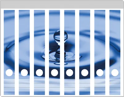 Produktbild von Wallario Ordnerrücken Sticker, selbstklebend für schmale Ordner, 8 Stück, Motiv Wassertropfen im blauen Wasser