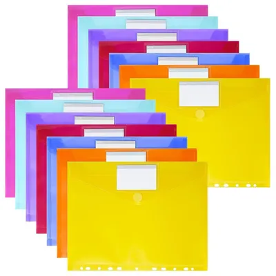 Produktbild von Dokumentenmappe A4 zum Abheften, 14 Stück, 11 Lochrand, Klettverschluss, Etikettentasche, wasserdicht, 7 Farben