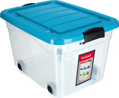 Obrázek produktu pro Plastový kontejner KADAX na kolečkách, organizační box, úložný box s modrým víkem, 40 l