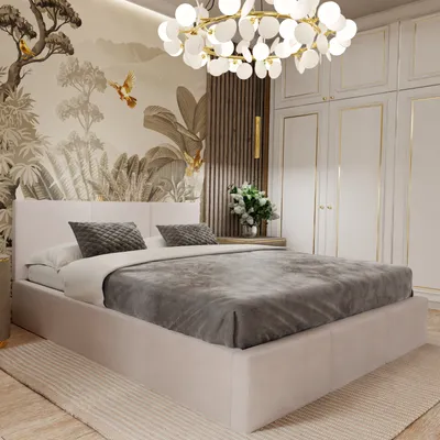 Obrázek produktu pro Čalouněná Postel Do Ložnice 140X200 Postel S Čelem Manželská Postel S Úložným Prostorem Krémová