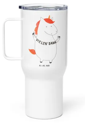 Produktbild von Mr. & Mrs. Panda Thermos-Becher Einhorn Dankeschön - Weiß - Geschenk, Kaffee-to-go-Becher, To-Go-Becher, Danksagung, Danke, Einhörner, Teetasse, Jumbo Becher, Vielen Dank