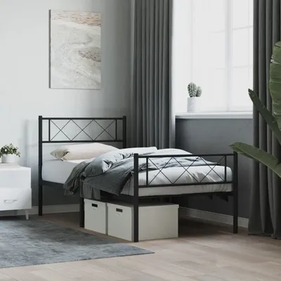 Produktbild von 2024 Moderne Klassische Betten Bettgestell mit Kopf- und Fußteil Metall Schwarz 100x200 cm 570620