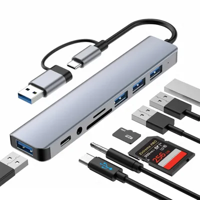 Produktbild von USB-C Multiport Hub – 8 in 1 Adapter mit USB 3.0, USB-C, Micro SD & 3,5mm Klinke für Laptop, Computer, PC & MacBook