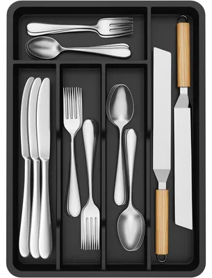 Productafbeelding van Bestekbak - Kunststof - 24 x 34 cm - Vijf vakken - Zwart - Besteklade