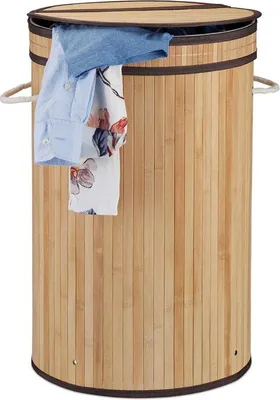 Produktbild von Famanu Wäschekorb mit Klappdeckel - 65 l Volumen - Ø 40 cm - Natur