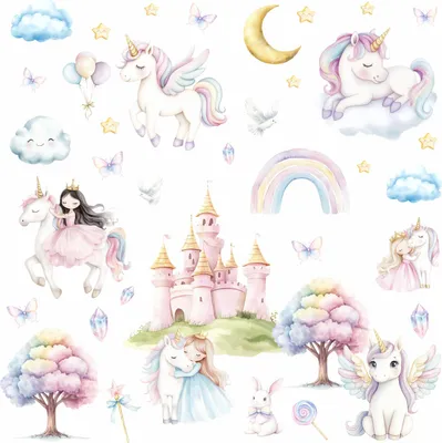 Produktbild von 273 Wandtattoo Einhorn Schloss Prinzessin 1500 x 840 mm