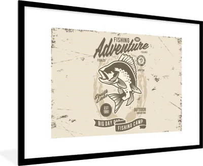 Produktbild von MuchoWow® MuchoWow® Gerahmtes Poster Fisch - Briefe - Vintage - Zeichnung 90x60 cm - Poster mit zchwarzem Bilderrahmen - Wanddekoration - Fotos