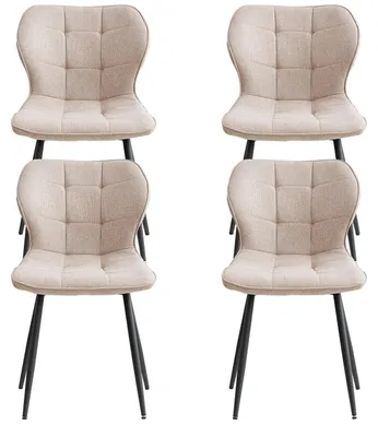 Immagine prodotto di Sedie da pranzo - Set da 4 - Seduta imbottita e capitonata - Rivestimento in tessuto - Gambe in metallo nero - Senza braccioli - Beige