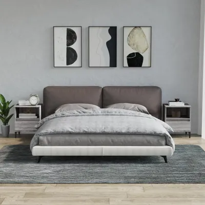 Imagen del producto de Living Store: Mesitas de noche, 2 unidades, color gris Sonoma, 40x35x50 cm