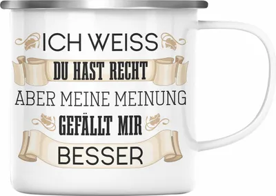 Produktbild von Trendation - Lustiges Geschenk für Männer Frauen Emaille Tasse Besserwisser Geschenkidee Lustige Emaille Tasse mit Spruch (Silber)