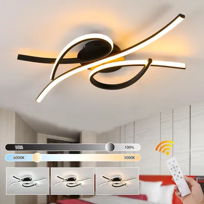 Produktbild von Moderne LED Deckenleuchte 42W, 80 x 32 x 8cm, Dimmbar mit Fernbedienung, Schwarz LED Deckenlampe für Wohnzimmer Schlafzimmer Küche