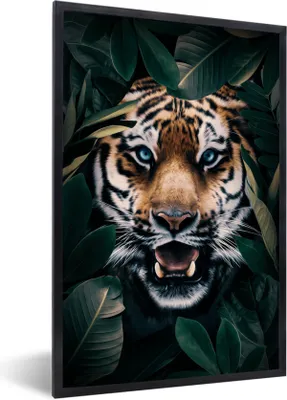 Produktbild von MuchoWow® MuchoWow® Gerahmtes Poster Tiger - Bäume - Blau 40x60 cm - Poster mit zchwarzem Bilderrahmen - Papierdruck - Wandbilder