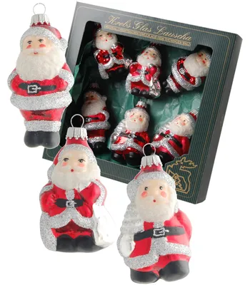 Produktbild von Krebs Glas Lauscha Weihnachtsbaumschmuck 6er Set - Mini Weihnachtsmänner Rot/Silber - aus Glas - ca. 8 cm