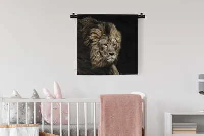 Produktbild von MuchoWow® Wandteppich Wandbehang Löwe - Tiere - Schwarz 60x60 cm Tapisserie Dekoration Wandtuch - Dekorationen - Wand Decke