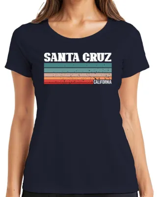 Produktbild von Santa Cruz California Vintage Retro Streifen 70er 80er Sunset Damen T-Shirt, Navy, M