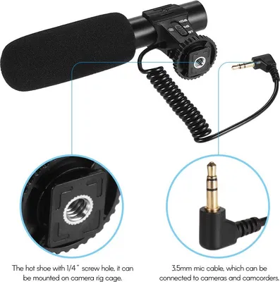 Obrázek produktu pro Mikrofon pro záznam videa z fotoaparátu, superkardioidní snímání, miniaturní mikrofon pro fotografování, rozhovory, vlogování, videokamery DSLR