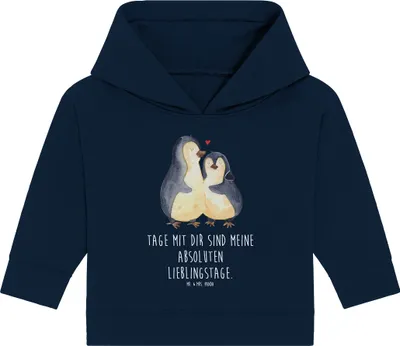Produktbild von Mr. & Mrs. Panda Organic Baby Hoodie Pinguin umarmen 24. - 36. Monat - French Navy - Geschenk, Kapuzenshirt, Hochzeitstag, Liebe, Kapuzensweatshirt, Hochzeitsgeschenk