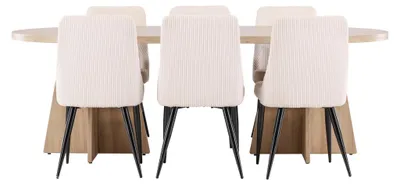 Produktbild von Bootcut Essgruppe Esstisch Natur 6 Stühle Samt beige.
