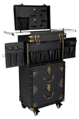 Produktbild von Kosmetikkoffer Trolley Retro Make Up Koffer Rollbar,4 Ebenen Schminkkoffer Kosmetik Trolley Koffer,Rolling Abschließbar Zug, Friseurkoffer39*25.5 * 82cm