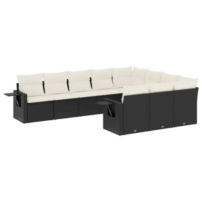 Produktbild von vidaXL 10-tlg. Garten-Sofagarnitur mit Kissen Schwarz Poly Rattan