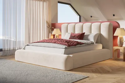 Produktbild von Bett 140x200, Bett mit Lattenrost, Polsterbett mit Bettkasten und Metallrahmen, Eleganter Amor-Velvet-Stoff, Kollektion Alva Maxi, Beige