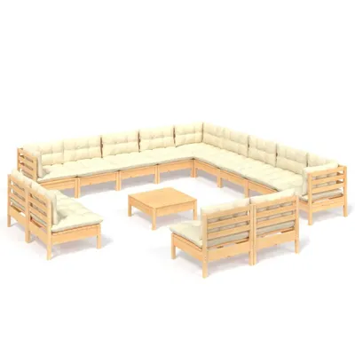 Produktbild von vidaXL 14-tlg. Garten-Lounge-Set mit Creme Kissen Massivholz Kiefer