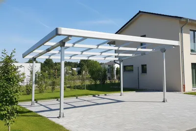 Produktbild von Doppelcarport Carport Gestell für 2 Autos mit Dachverkleidung & Regenrinne, Silber