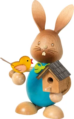 Produktbild von Drechslerei Kuhnert - Dekofigur aus Holz - Hase Stupsi mit Vogelhaus - ca. 12cm