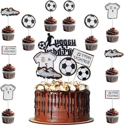 Immagine prodotto di Decorazioni per torte a tema calcio, 12 pezzi per feste