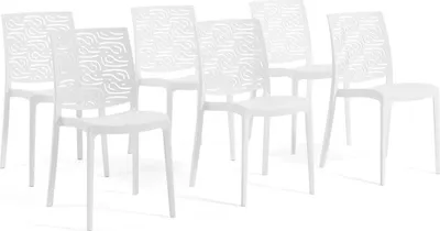 Immagine prodotto di set di 6 sedie impilabili in polipropilene con fibra di vetro per uso esterno e giardino, bar e ristorante, cucina design moderno - MALIKA - Bianco