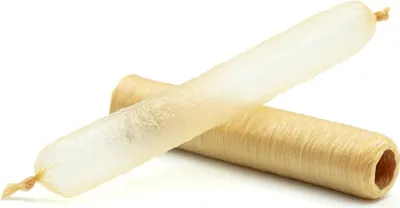 Two collagen casings for sausages are shown on a white background.