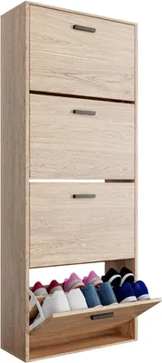Image de CASABEL Meuble à Chaussures Moderne 4 Abattants - 24 Paires - Rangement chaussures en Bois Composite - Dimensions L60xP24xH150 cm