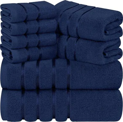 Immagine prodotto di Set da bagno Unyqoos® da 8 pezzi, 97% cotone – 2 asciugamani da bagno da 69x137 cm, 2 asciugamani da 41x71 cm, 4 spugne da 30x30 cm, altamente assorbenti e ad asciugatura rapida