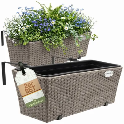 Produktbild von CASARIA® Blumenkasten 2er Set 11 Liter Montagehalterung indoor outdoor Geländerkasten Balkonkasten Pflanzkasten creme