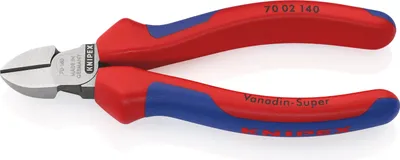 Produktbild von Knipex 70 02 140, Diagonale Zange, Chrom-Vanadium-Stahl, Kunststoff, Blau, Rot, 140 mm, 150 g