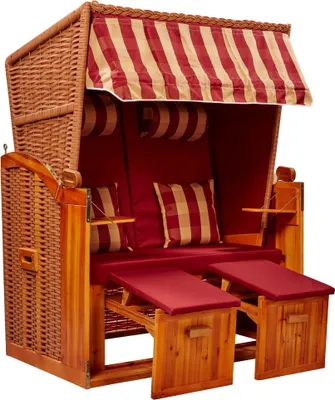 Produktbild von Webavita Strandschönheiten Sophia Ostsee Strandkorb 2-Sitzer Vollholzfront verschiedene Nachbildung innen außen für Balkone Terrassen Wintergärten Garten Lounge inkl Schutzhülle Webavita Strandkorb 2-Sitzer Sophia Ostsee Rot Weiß kariert
