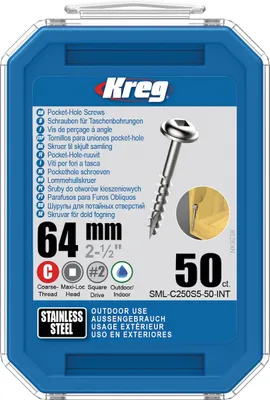 Produktbild von Kreg Pocket-Hole Schrauben 64 mm, Edelstahl, Maxi-Loc, Grobgewinde - 50Stk.