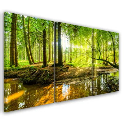 Produktbild von Triptychon auf leinwand grüne landschaften 150x100 cm Feeby grün wandbild bereit zum aufhängen