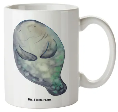 Produktbild von Mr. & Mrs. Panda Kaffeepott Seekuh Happy - Weiß - Geschenk, Liebeskummer, Große Teetasse, weisse tasse, Meer, Keramiktasse, Jumbo, Selbstliebe, Achtsamkeit, Henkeltasse