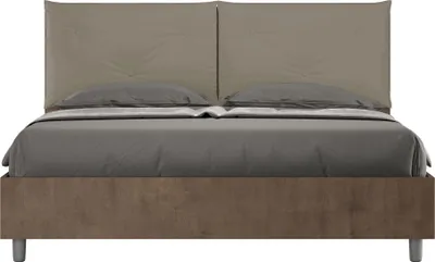 Produktbild von ITYHOME - Bett mit Bettkasten 160x200 Nussbaum Kopfteilkissen mit Kunstlederbezug Cappuccino Egos Appia