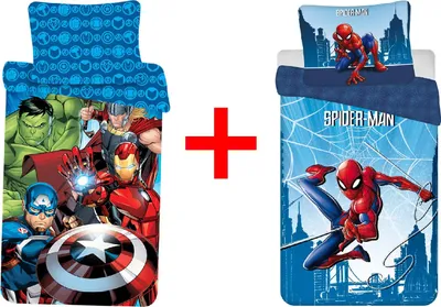 Produktbild von Marvel Avengers Spider-Man Bettwäsche-Set Hulk Thor Captain America Iron Man Bettbezug 140x200 cm, Kopfkissenbezug 70x90 cm, 100% Baumwolle, 2er-Set
