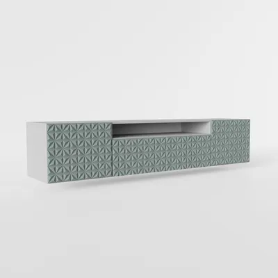 Produktbild von MEBLINI TV-Schrank 200cm Lang - Fernsehschrank - TV Lowboard Industrial - Unterschrank für Fernseher - TV-Unterschrank - TV-Schrank - Hängeschrank - CALIO - 200x41x40cm - Weiß Matt/Grün Matt