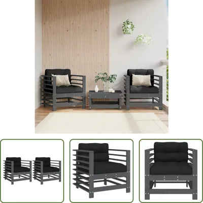 Produktbild von The Living Store Gartenstühle mit Kissen 2 Stk. Grau Massivholz Kiefer