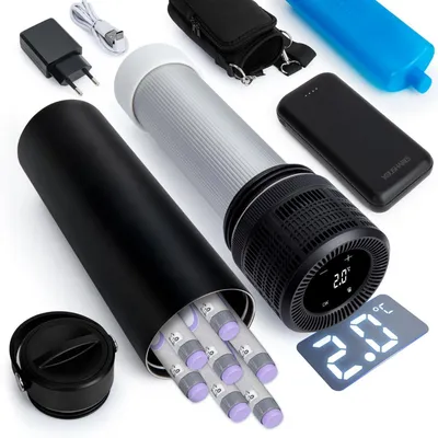 Produktbild von Elektrische Insulin Kühlbox mit Akku 2-20℃ Temperaturregelung & Display, TSA-zugelassen, mit Kühlakku & USB-Ladegerät, Schwarz