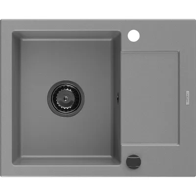 Obrázek produktu pro Mexen Enzo 1-miskový granitový dřez s odkapávačem 576 x 465 mm, Šedá, sifon Černá - 6506571005-71-B