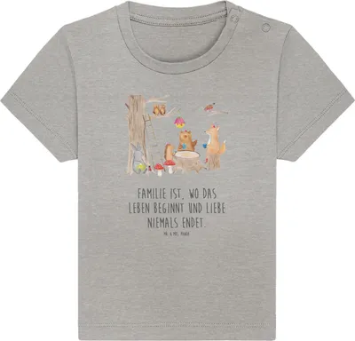 Produktbild von Mr. & Mrs. Panda Babyshirt Waldtiere Picknick 0. - 6. Monat - Heather Grey - Geschenk, Kinder Shirt, Maus, Wald, Baby , Eichhörnchen, T-Shirt, Organic, Hase, Fuchs