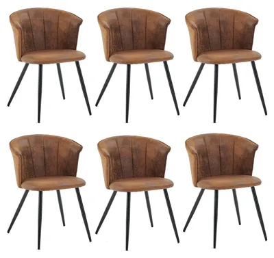 6 Esszimmerstühle mit Armlehne, Samt, Metallbeine, braun, 55x58x75,5 cm