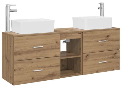Image de vidaXL Ensemble de 3 meubles de salle de bain, style artisan, en chêne, 53 x 34,5 x 63 cm