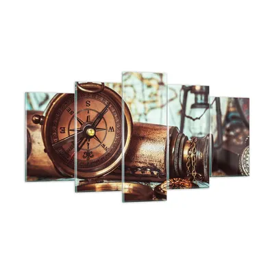 Produktbild von Bilder auf glas - Kompass Teleskop Abenteuer antik - 160x85cm - Glasbilder - Wandbilder - Kunstdruck - zum Aufhängen bereit - Wanddekoration aus Glas - Glas Bilder - Wandbild auf Glas - GEA160x85-2946