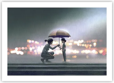 Produktbild von Poster - Poster ohne Rahmen - Manga Regenschirm Hilfe - 70x50 cm - Wand Bild - Wanddeko - Wandbilder - Kunstposter - Wandposter - Bilder - Kunstdruck - Wanddekoration - Wandbild - P2XAA70x50-4741